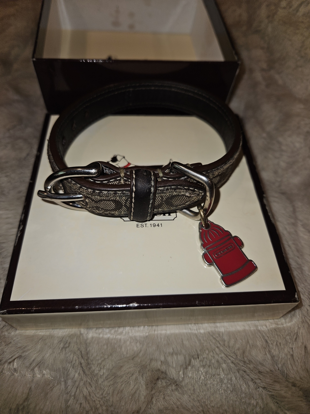 COACH BROWN LEATHER BROWN JACQUARD SIGNATURE C DOG PET COLLAR 60178 XS - Picture 3 of 8